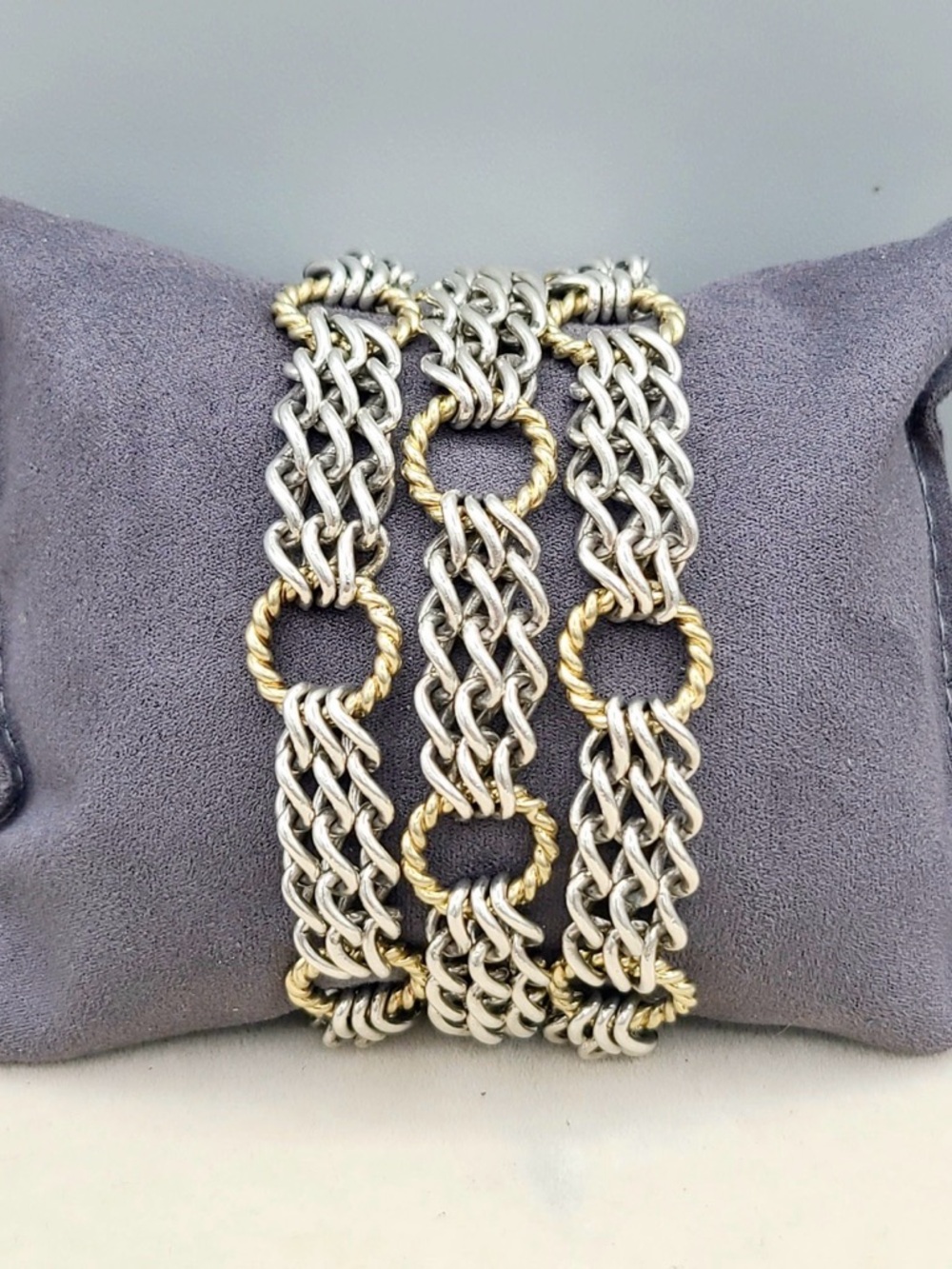 David Yurman Triple Row Link Chain Bracelet With Gold